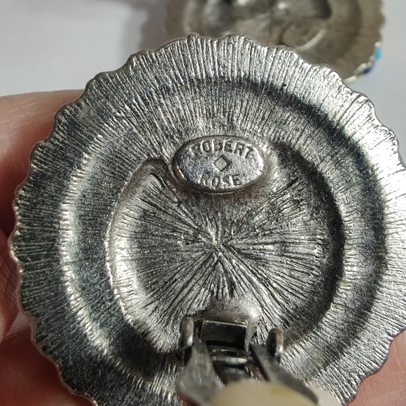 Robert Rose Beaded Clip Earrings Art Glass Cabochon Statement Vintage - Picture 2 of 10